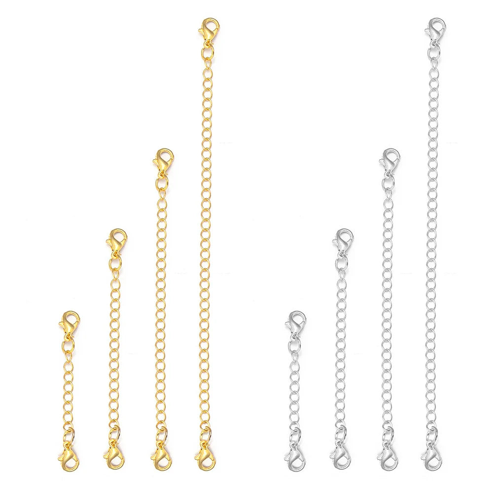 8pcs Plated Copper Extension Chain Lobster Clasps Connectors Metal Extended Tail Chains For Jewelry Making DIY Bracelet Necklace