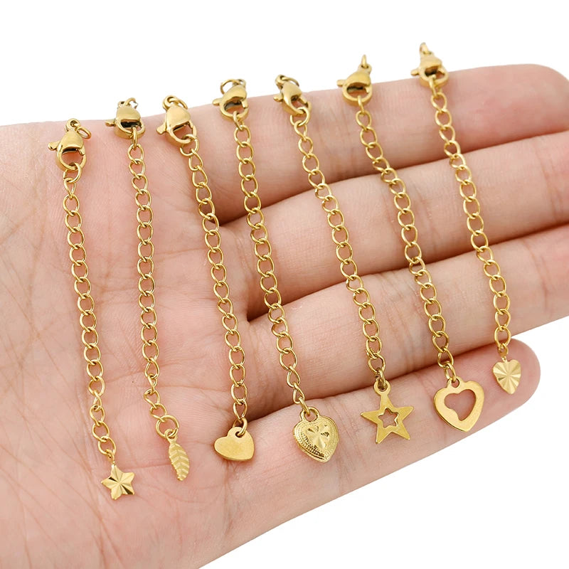 10pcs PVD Never Fade Stainless Steel Extender Extension Chain Extended Tail Chains Lobster Clasps For Necklace Jewelry Making