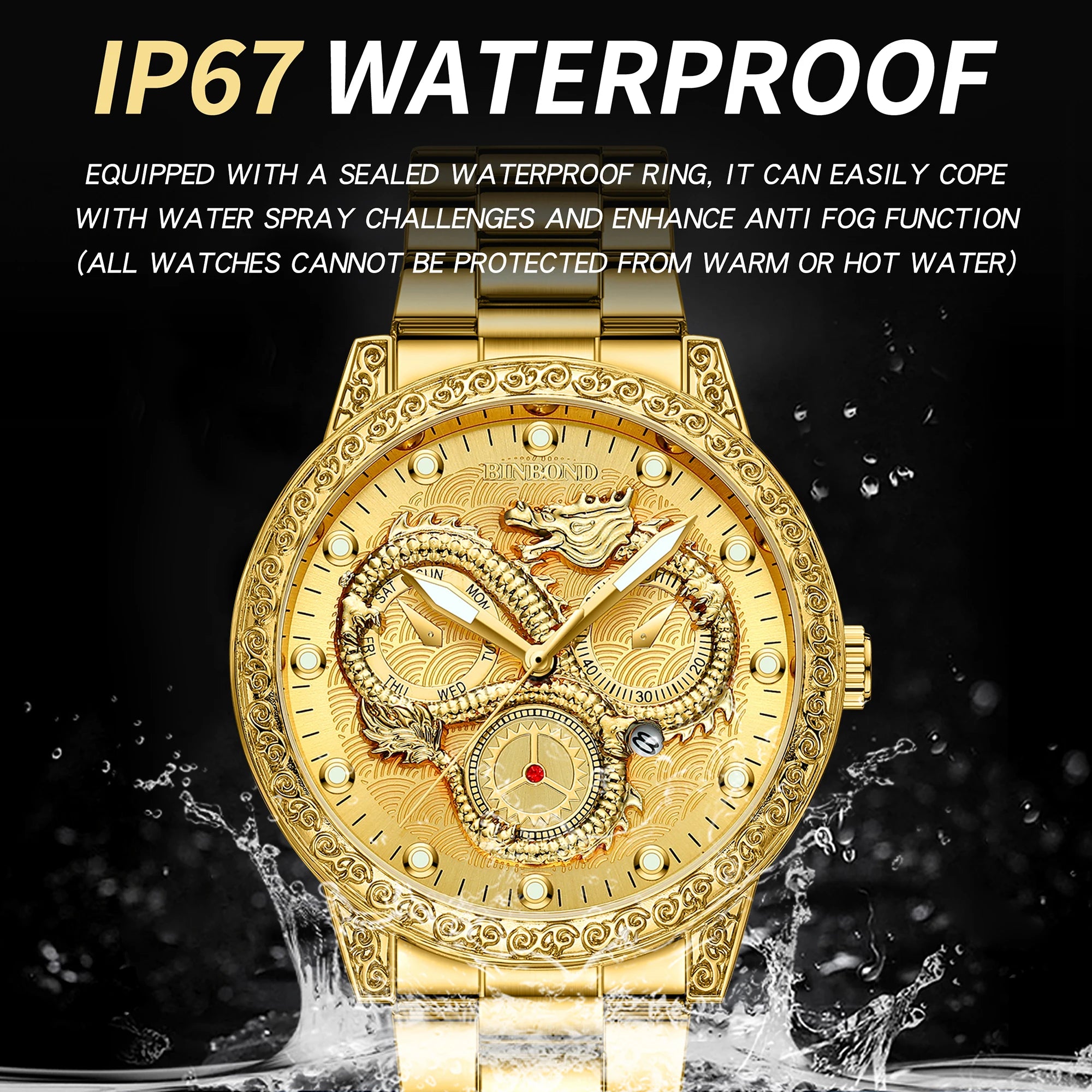 BINBOND Dragon vintage luxury quartz watches for men precise luminous waterproof auto date men's watch casual sturdy reloj