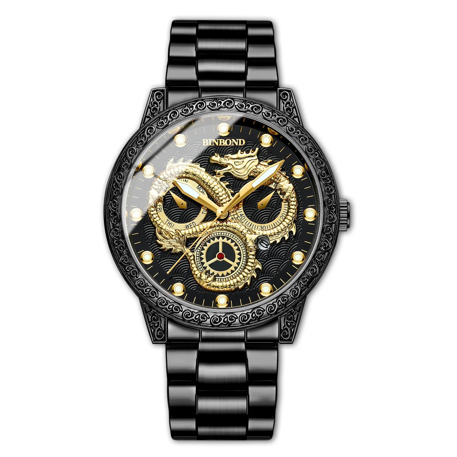 BINBOND Dragon vintage luxury quartz watches for men precise luminous waterproof auto date men's watch casual sturdy reloj