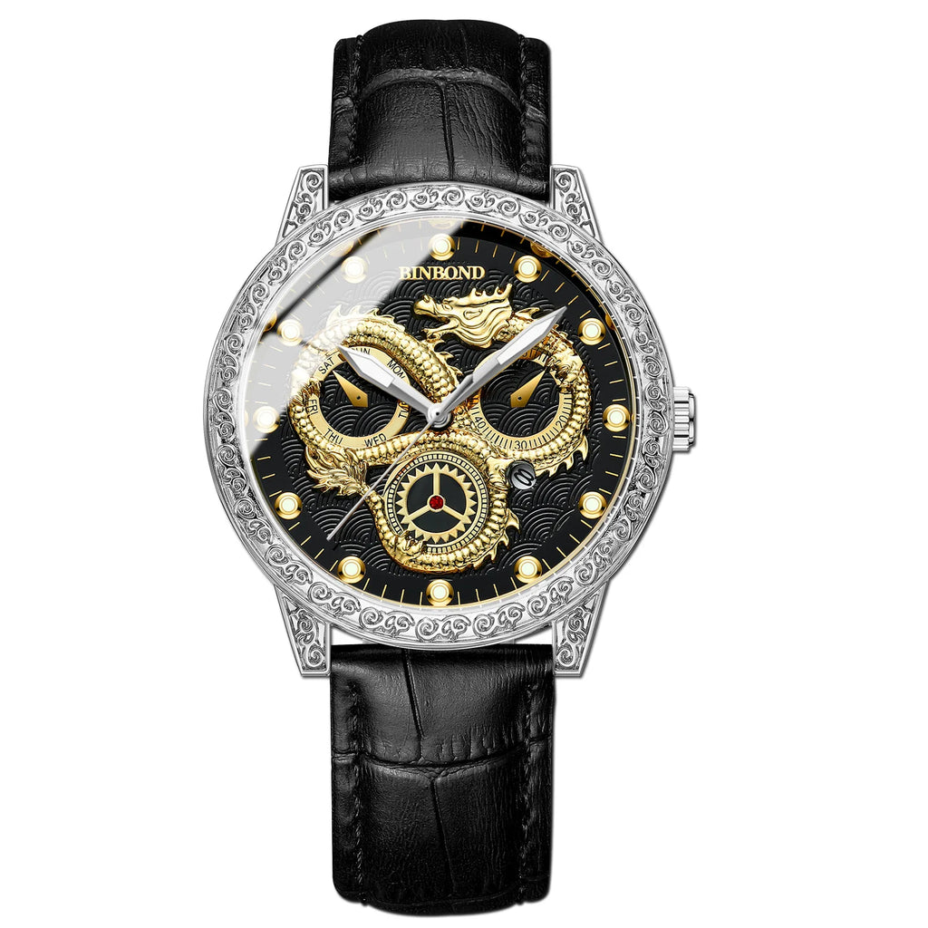 BINBOND Dragon vintage luxury quartz watches for men precise luminous waterproof auto date men's watch casual sturdy reloj