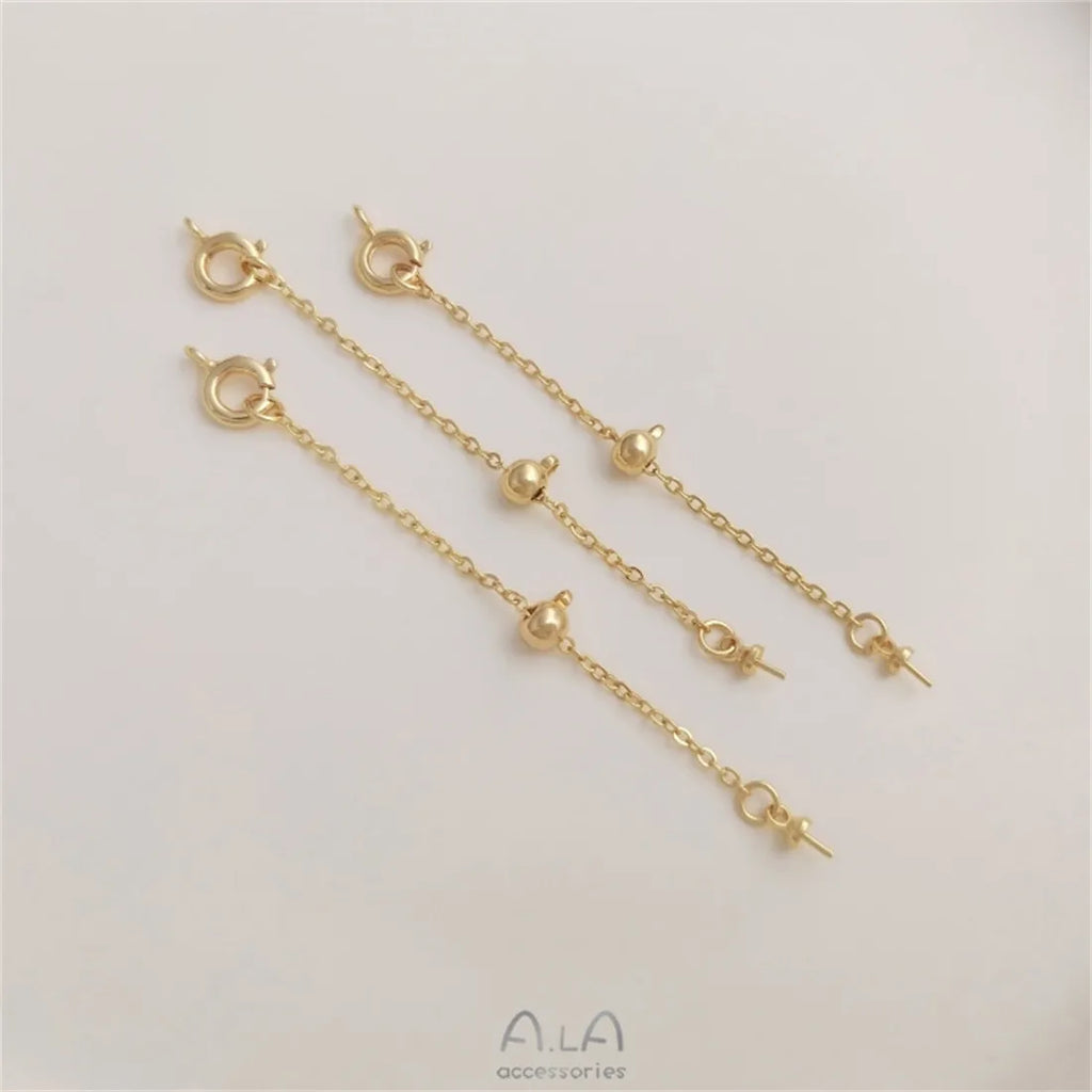 14K Gold Wrapped Adjustable Tail Chain Bead Holder Spring Buckle Extension Chain DIY String Pearl Necklace Jewelry Accessories