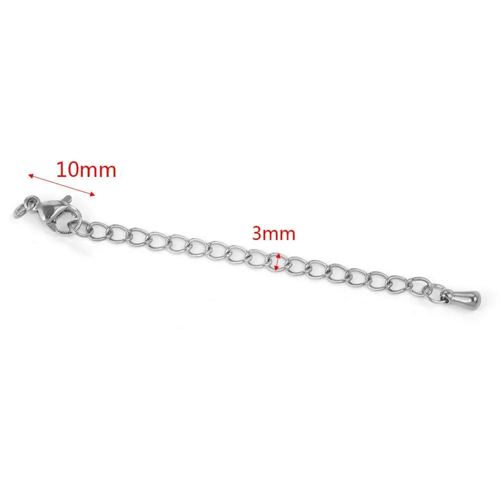 10pcs Stainless Steel Extension Extended Tail Chains Lobster Clasps Connectors DIY Jewelry Making Findings Bracelet Necklaces