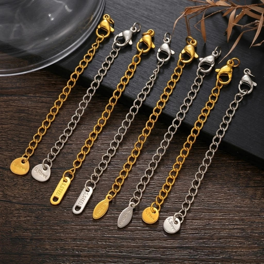 10pcs Stainless Steel Extension Extended Tail Chains Lobster Clasps Connectors DIY Jewelry Making Findings Bracelets Necklaces