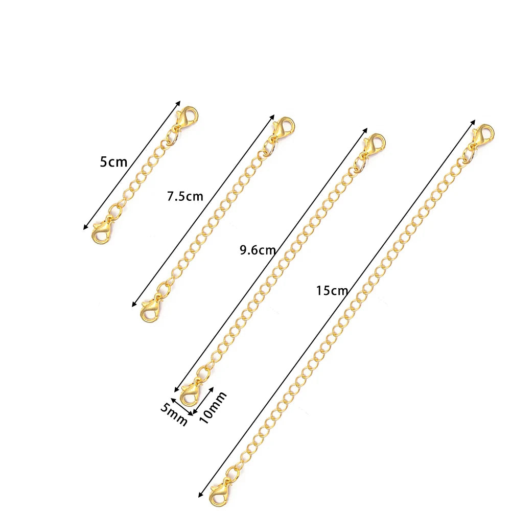 8pcs Plated Copper Extension Chain Lobster Clasps Connectors Metal Extended Tail Chains For Jewelry Making DIY Bracelet Necklace