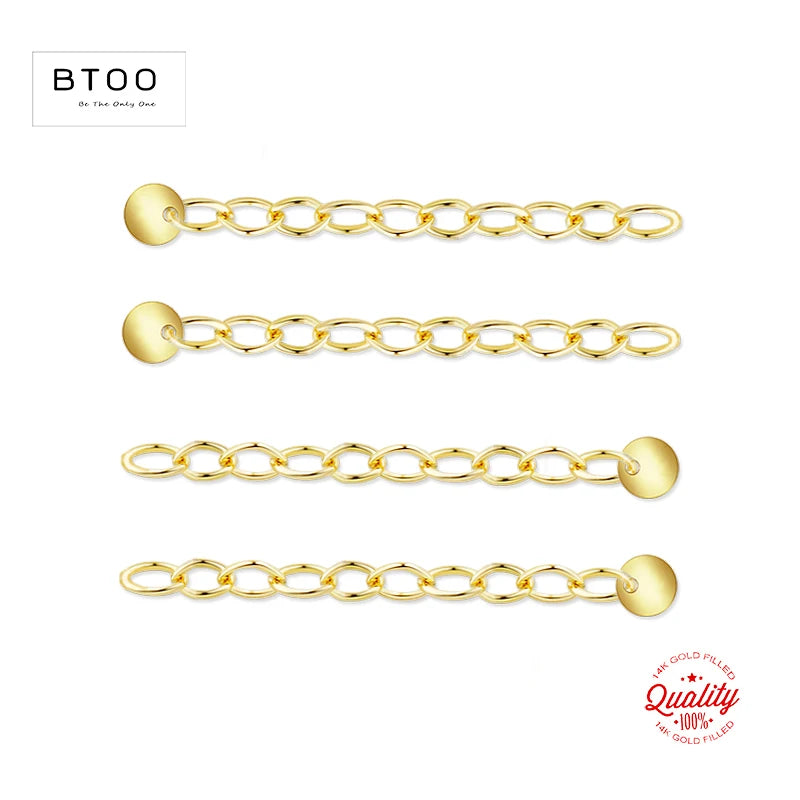 14K Gold Filled Extensions Chain Cable Extender Chain For Bracelet w/ Round Disc Charm Jewelry Making Supplies Necklace Chain