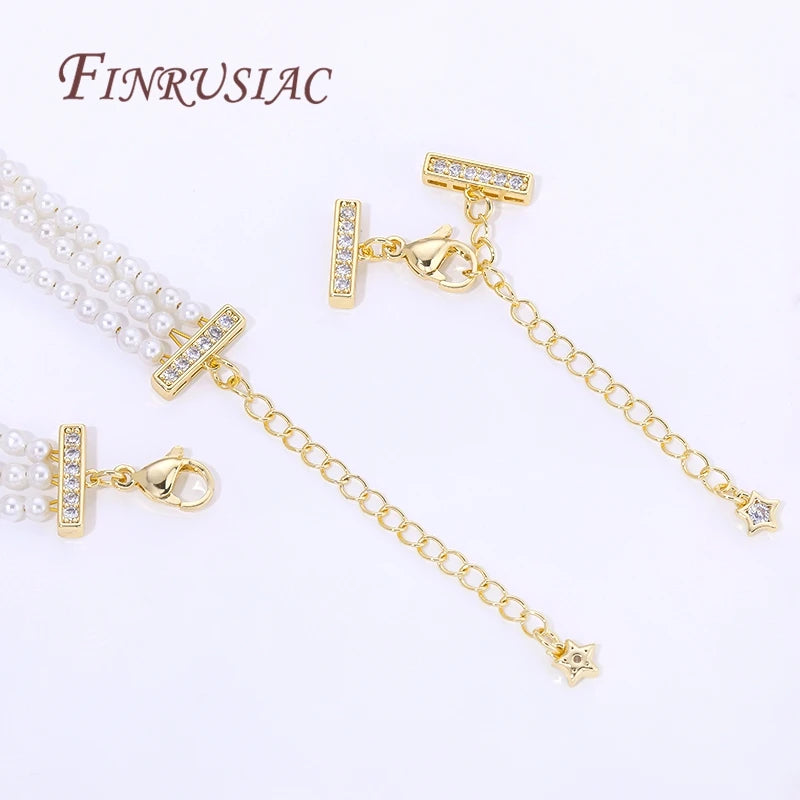 18K Gold Plated 3-row Pearl Necklaces Connectors,Extension Chain with Lobster Clasps For Jewelry Making Supplies DIY Accessories