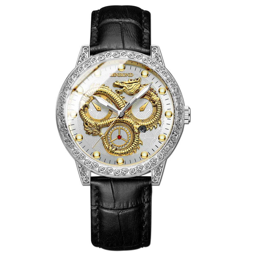 BINBOND Dragon vintage luxury quartz watches for men precise luminous waterproof auto date men's watch casual sturdy reloj
