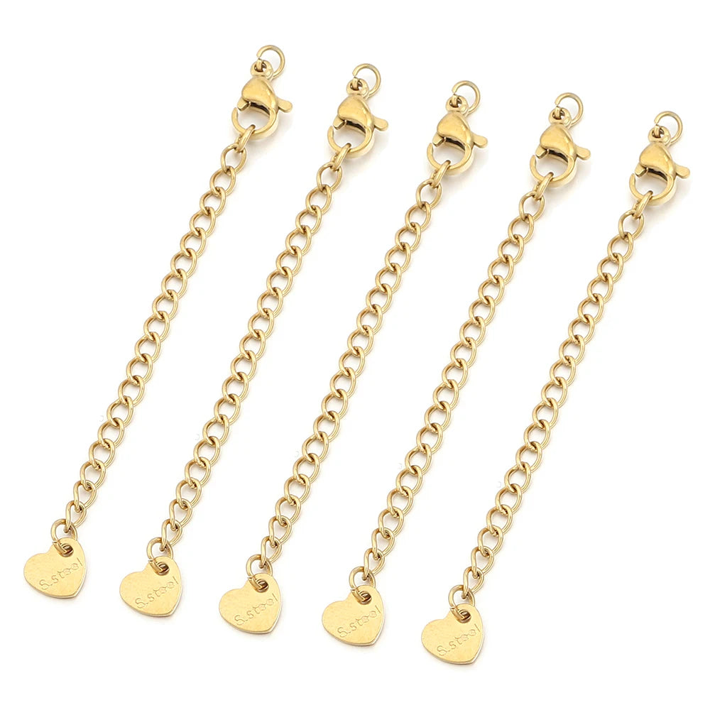 5-10pcs Stainless Steel Extension Chains With Lobster Clasps Connector Necklace Tail Chain For Jewelry Making DIY Accessories