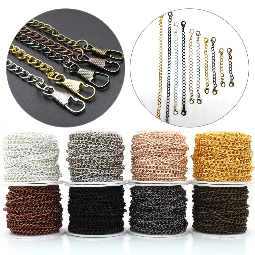 10yards/roll Flat 2-6mm Extension Thin Chain Metal Chain Extended Tail Chain DIY Necklace Body Chain Jewelry Making Accessories