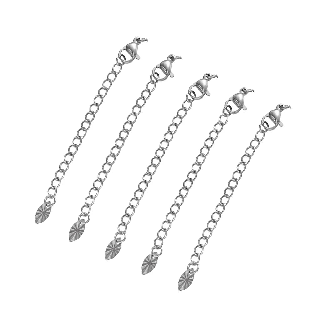 10pcs Stainless Steel Extension Extended Tail Chains Lobster Clasps Connectors DIY Jewelry Making Findings Bracelets Necklaces