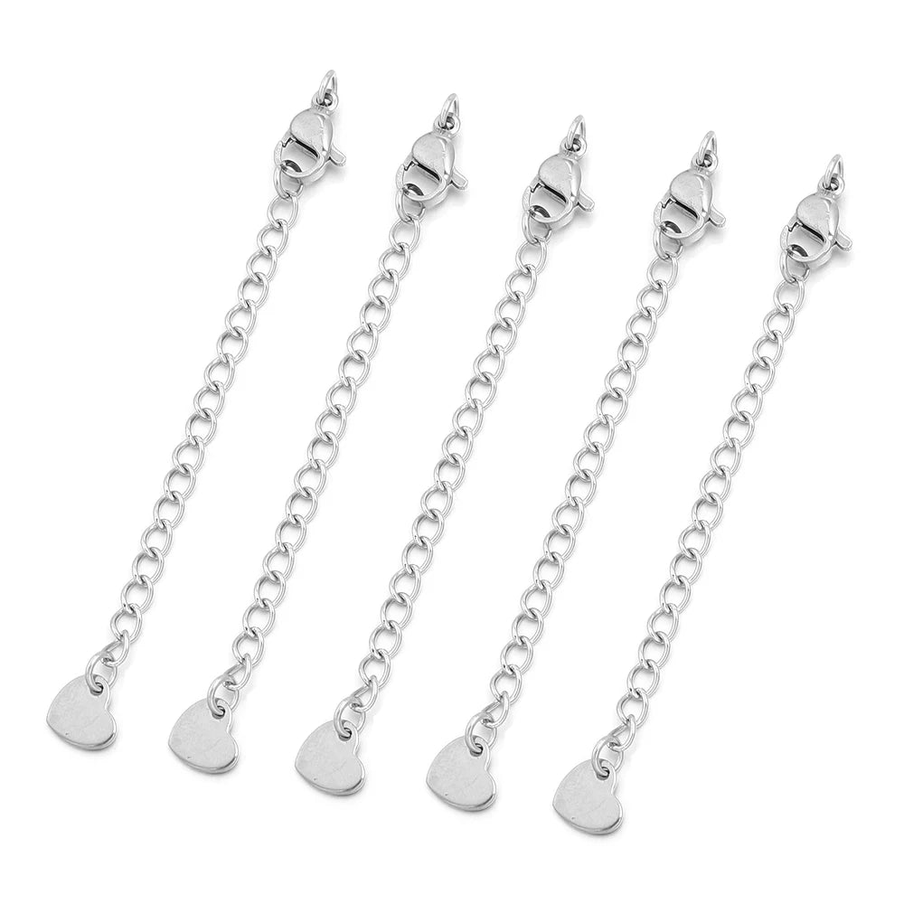 5-10pcs Stainless Steel Extension Chains With Lobster Clasps Connector Necklace Tail Chain For Jewelry Making DIY Accessories