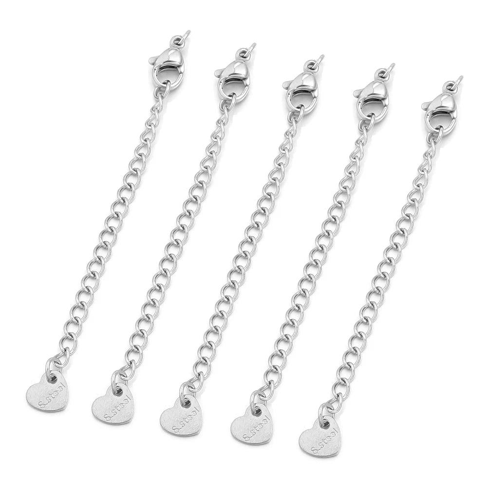 5-10pcs Stainless Steel Extension Chains With Lobster Clasps Connector Necklace Tail Chain For Jewelry Making DIY Accessories