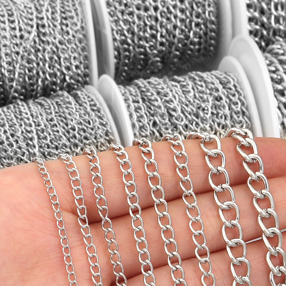 10yards/roll Flat 2-6mm Extension Thin Chain Metal Chain Extended Tail Chain DIY Necklace Body Chain Jewelry Making Accessories