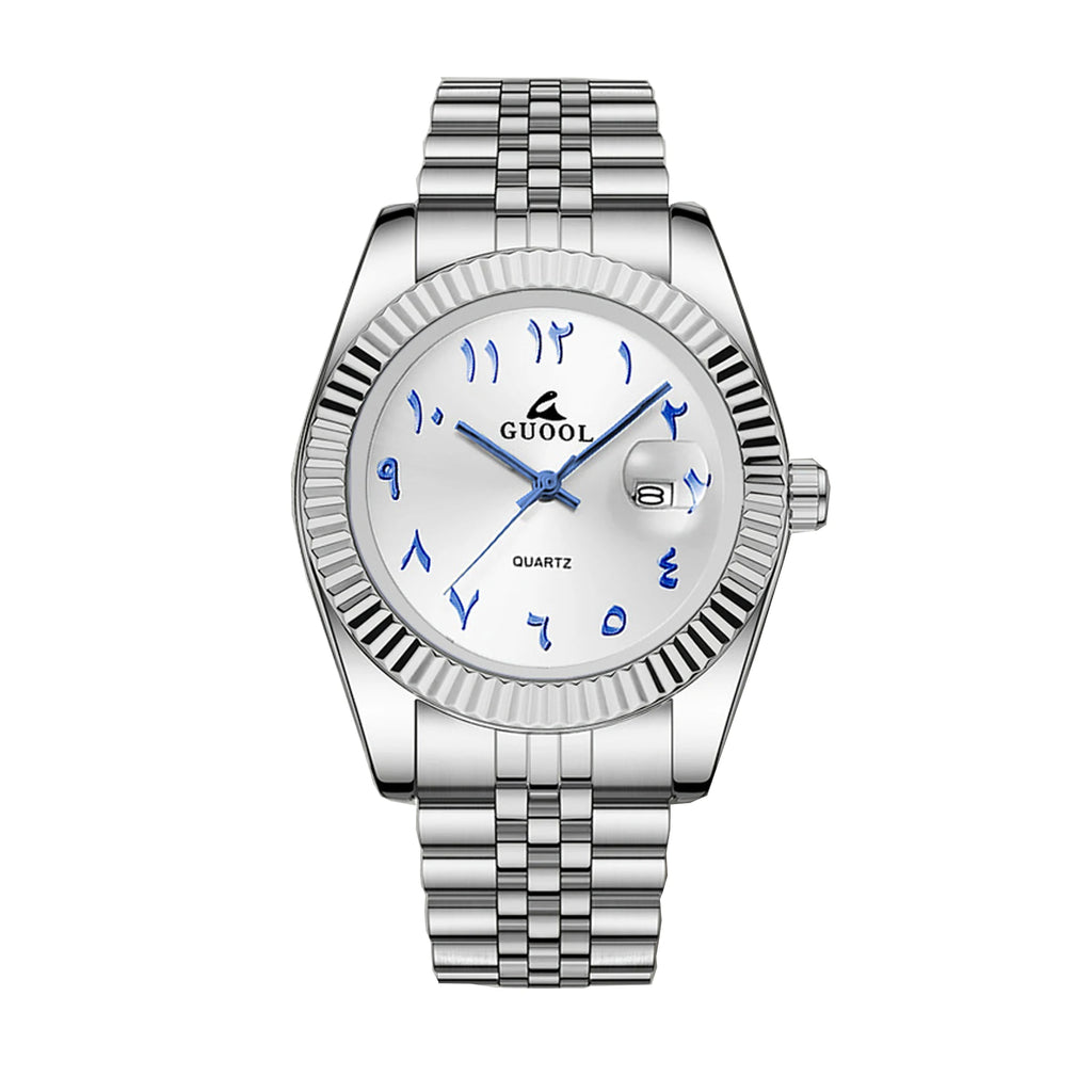 New Hot-Selling Men's Stainless Steel Five-Link Steel Band Watch with Arabic Numerals, Business Style, Round Case, Calendar Display Function, Valentine's Day Gift, Father's Day Gift, Holiday Gift, Halloween Gift