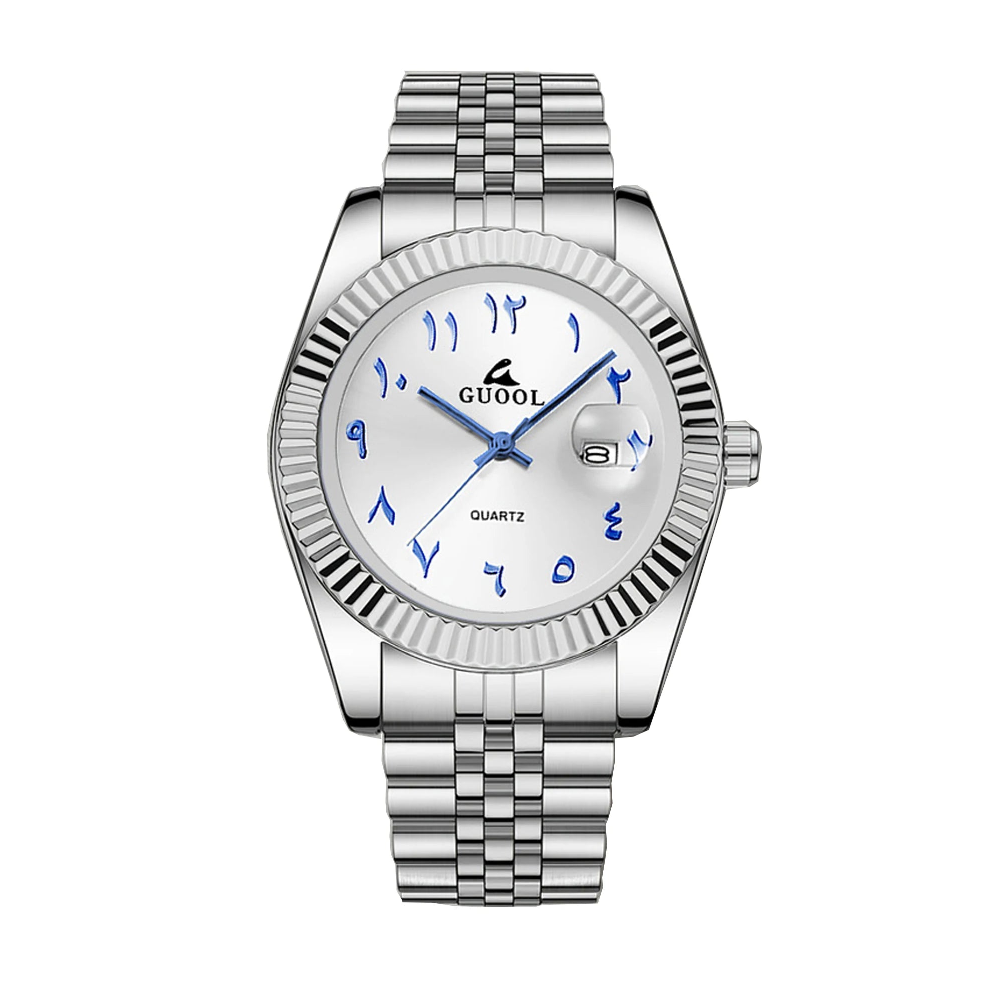 New Hot-Selling Men's Stainless Steel Five-Link Steel Band Watch with Arabic Numerals, Business Style, Round Case, Calendar Display Function, Valentine's Day Gift, Father's Day Gift, Holiday Gift, Halloween Gift
