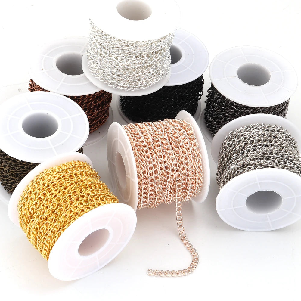 10yards/roll Flat 2-6mm Extension Thin Chain Metal Chain Extended Tail Chain DIY Necklace Body Chain Jewelry Making Accessories