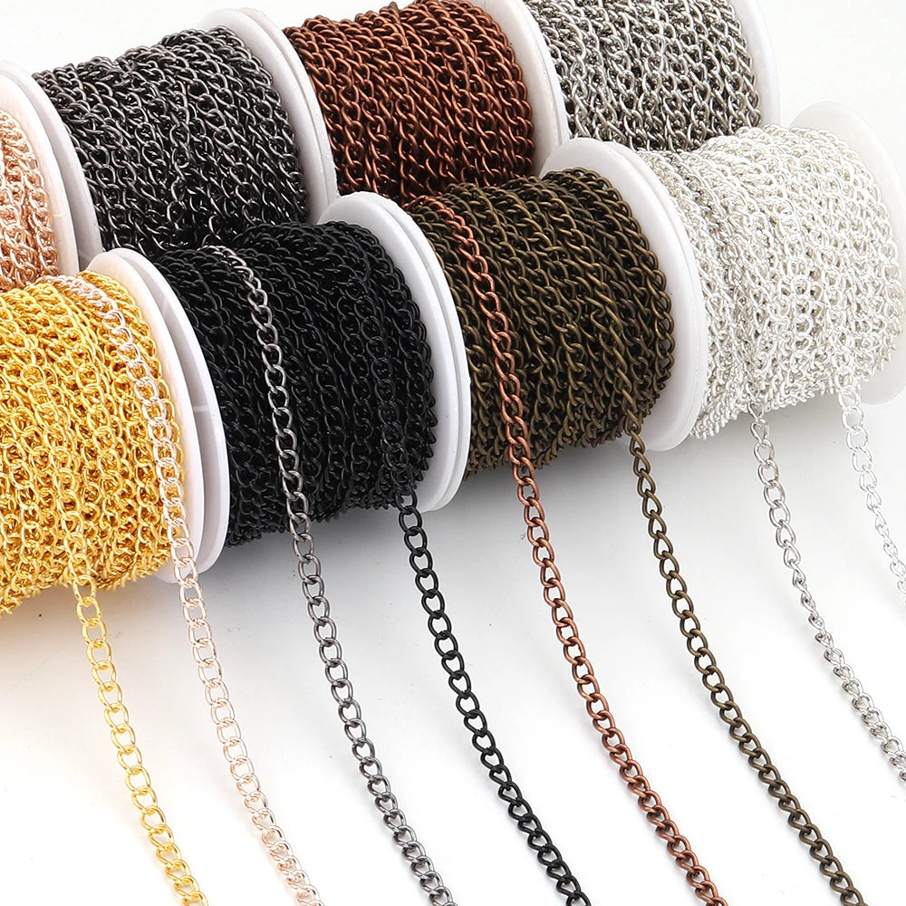 10yards/roll Flat 2-6mm Extension Thin Chain Metal Chain Extended Tail Chain DIY Necklace Body Chain Jewelry Making Accessories