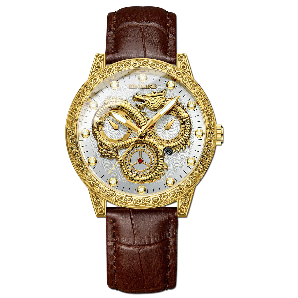 BINBOND Dragon vintage luxury quartz watches for men precise luminous waterproof auto date men's watch casual sturdy reloj
