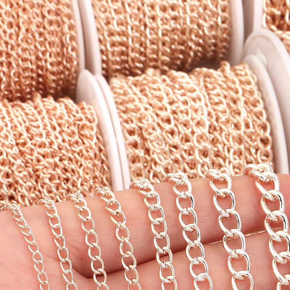 10yards/roll Flat 2-6mm Extension Thin Chain Metal Chain Extended Tail Chain DIY Necklace Body Chain Jewelry Making Accessories