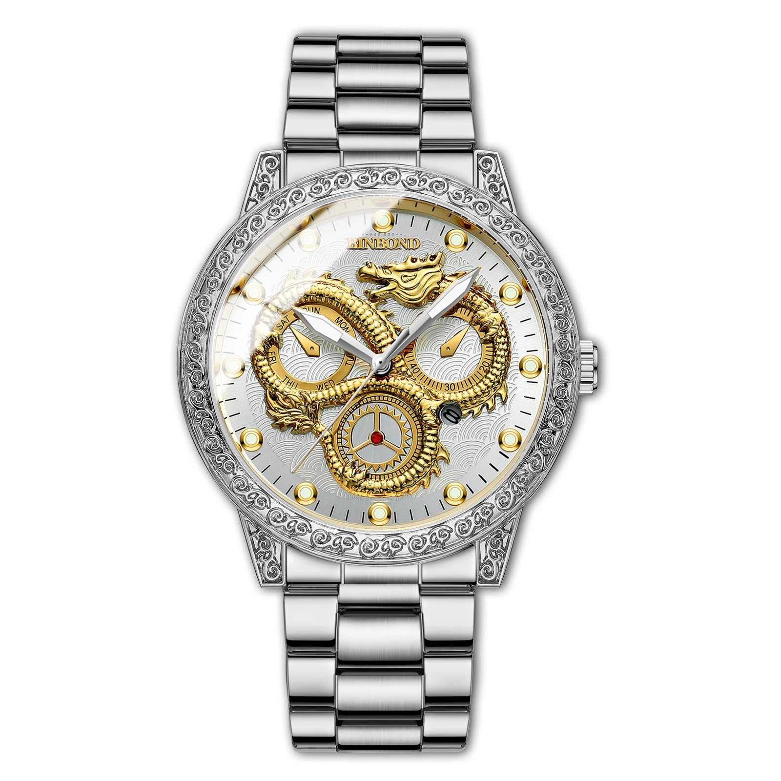 BINBOND Dragon vintage luxury quartz watches for men precise luminous waterproof auto date men's watch casual sturdy reloj