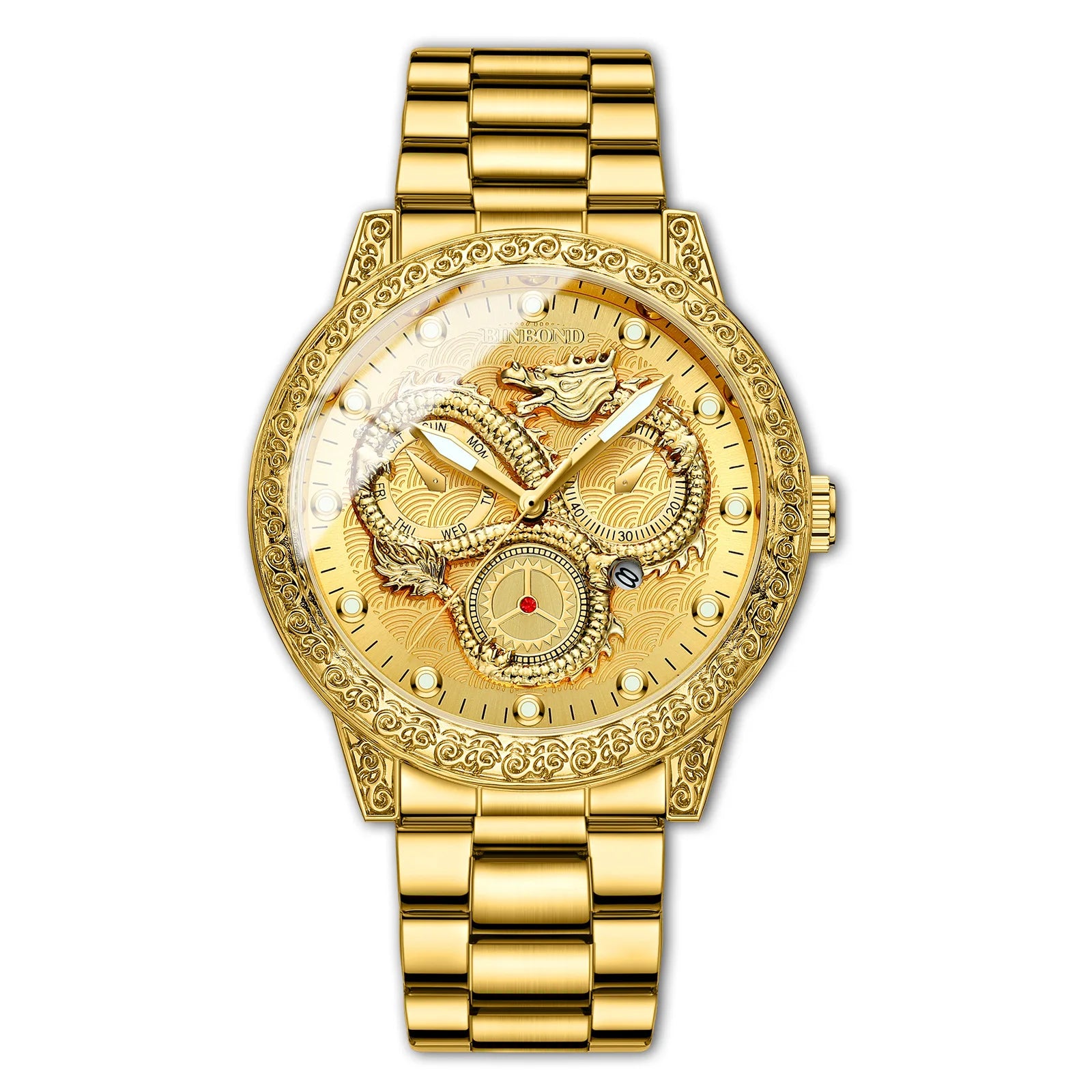 BINBOND Dragon vintage luxury quartz watches for men precise luminous waterproof auto date men's watch casual sturdy reloj
