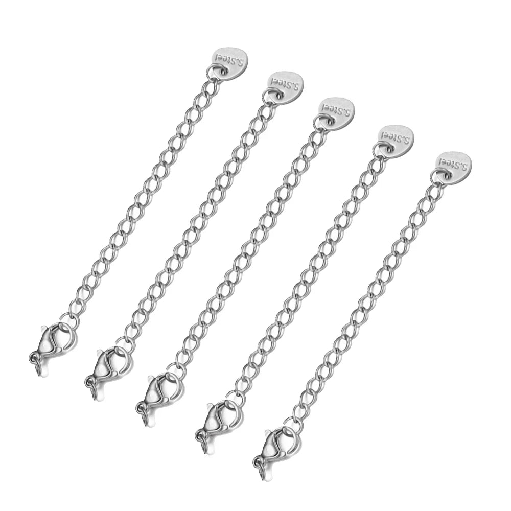 10pcs Stainless Steel Extension Extended Tail Chains Lobster Clasps Connectors DIY Jewelry Making Findings Bracelets Necklaces