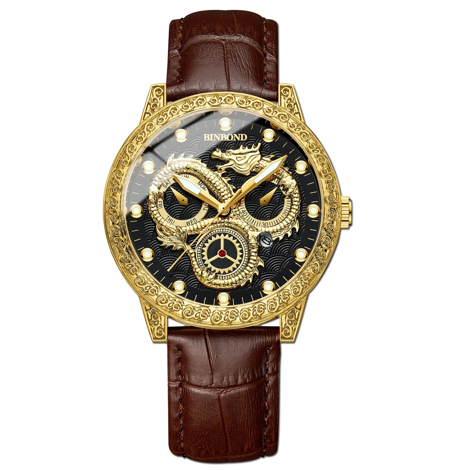 BINBOND Dragon vintage luxury quartz watches for men precise luminous waterproof auto date men's watch casual sturdy reloj