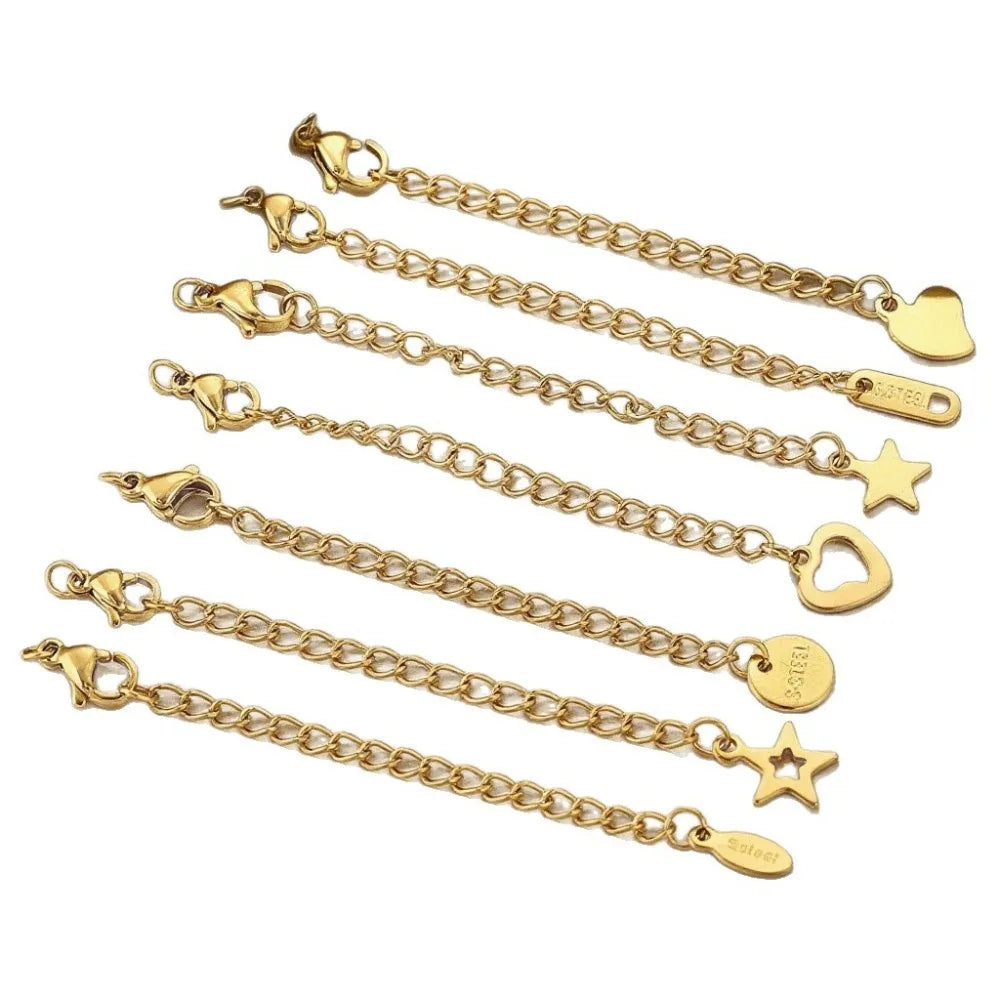 10pcs Stainless Steel Extension Extended Tail Chains Lobster Clasps Connectors DIY Jewelry Making Findings Bracelet Necklaces