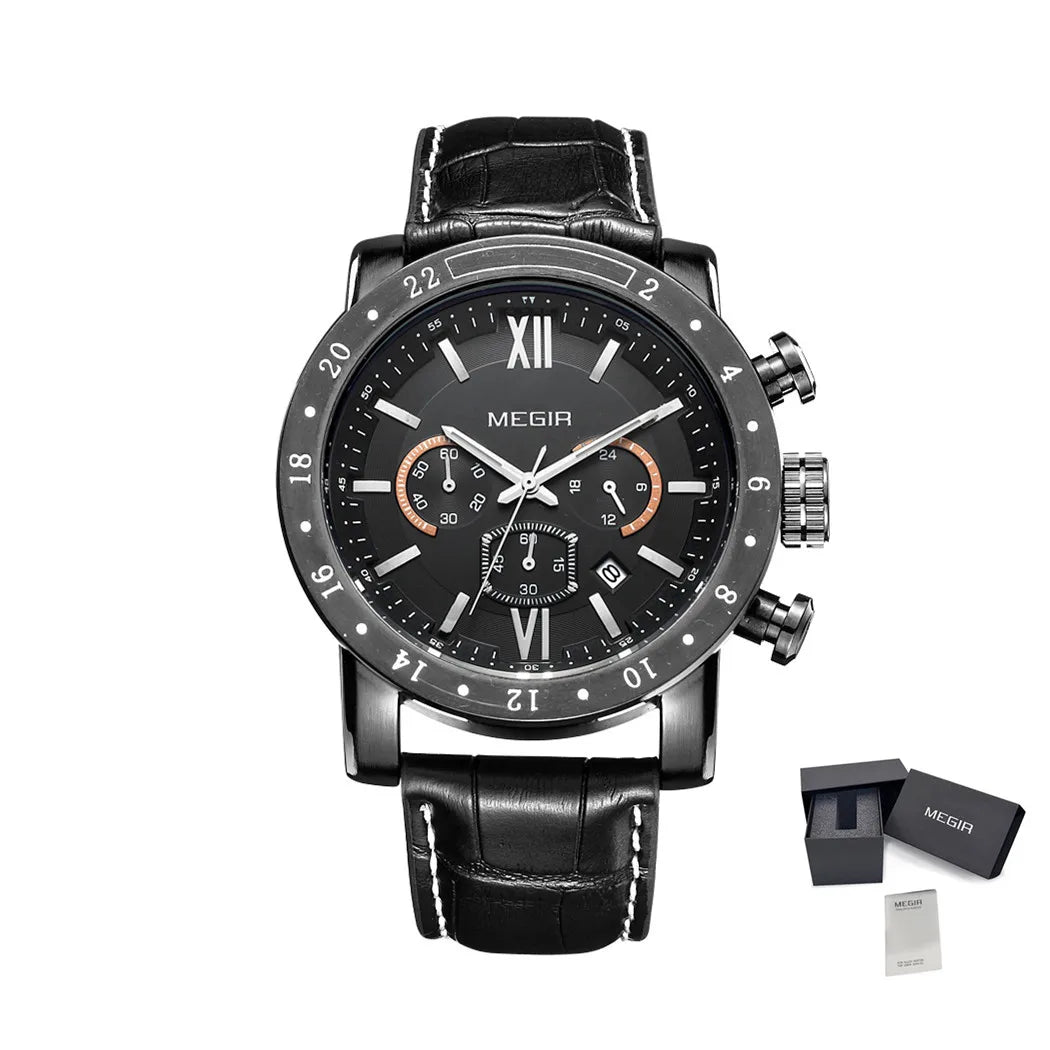 MEGIR Stainless Steel Casual Watches for Men Waterproof Luminous Dial Man Quartz Business Wristwatch with Chronograph Auto Date