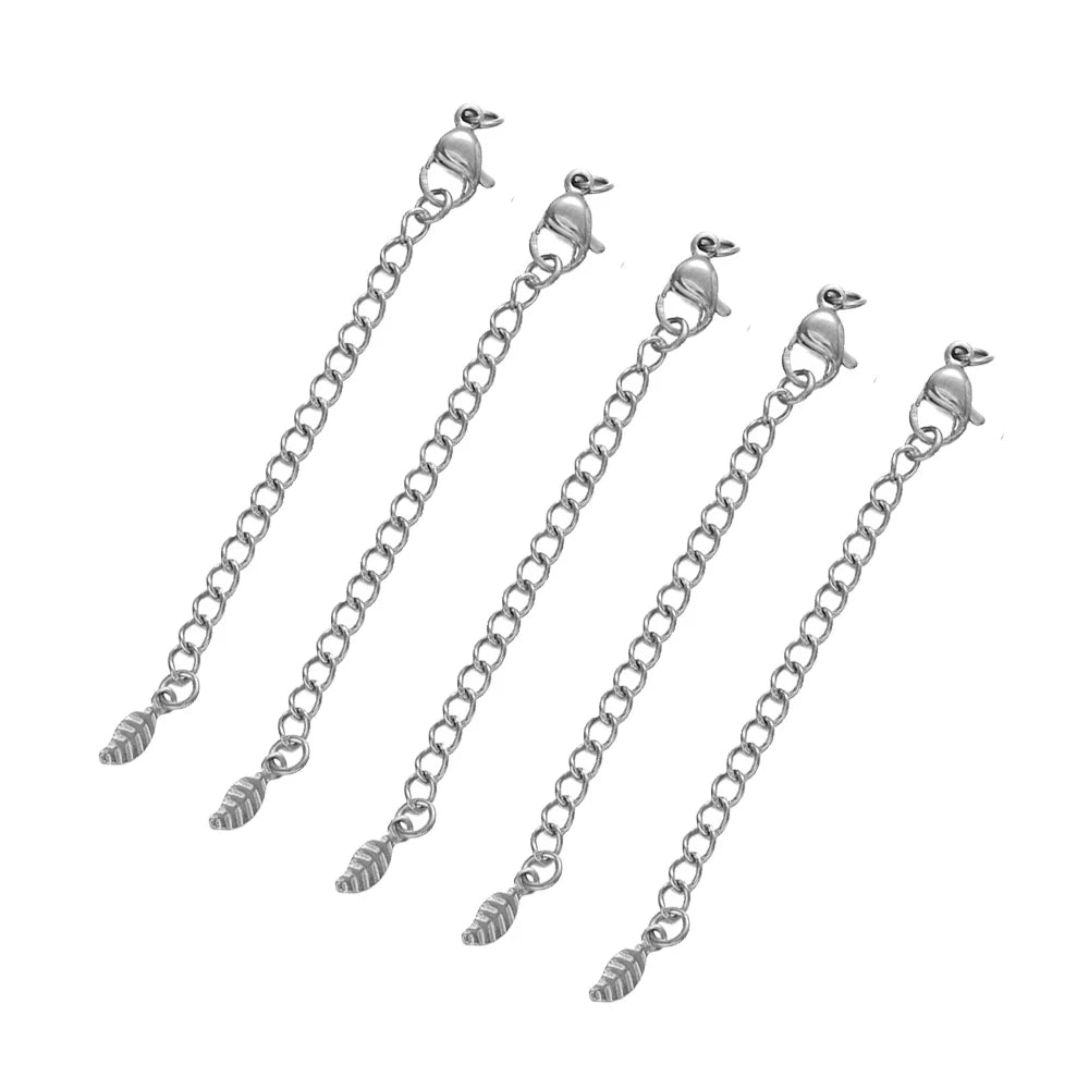 10pcs Stainless Steel Extension Extended Tail Chains Lobster Clasps Connectors DIY Jewelry Making Findings Bracelets Necklaces