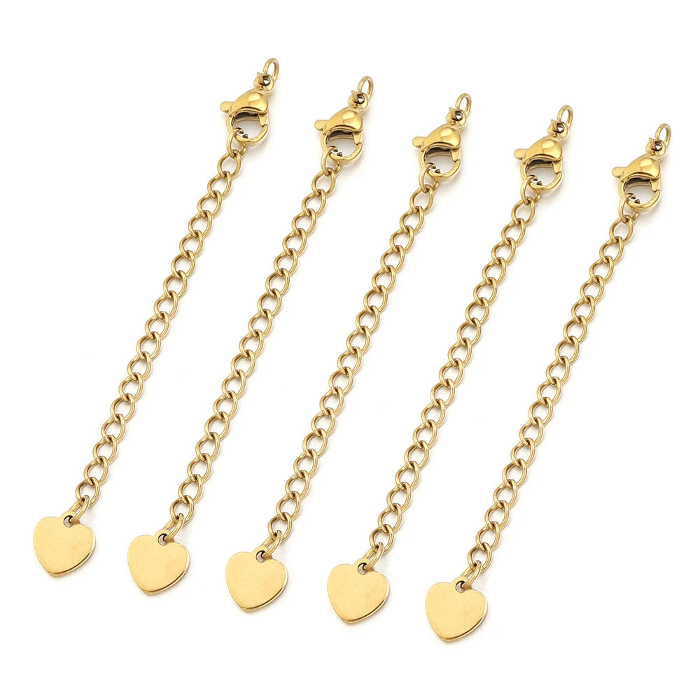 5-10pcs Stainless Steel Extension Chains With Lobster Clasps Connector Necklace Tail Chain For Jewelry Making DIY Accessories
