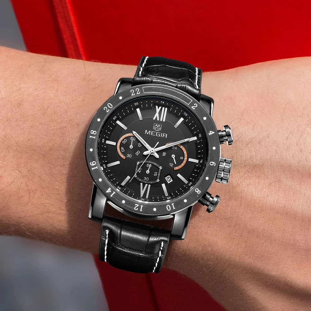 MEGIR Stainless Steel Casual Watches for Men Waterproof Luminous Dial Man Quartz Business Wristwatch with Chronograph Auto Date
