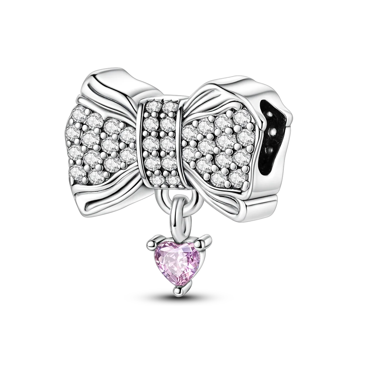 Silver Bow Charms 925 Sterling Silver Pink Heart-shaped Bow Pendants Charms Beads Fit Original S925 Bangle Bracelets DIY Jewelry