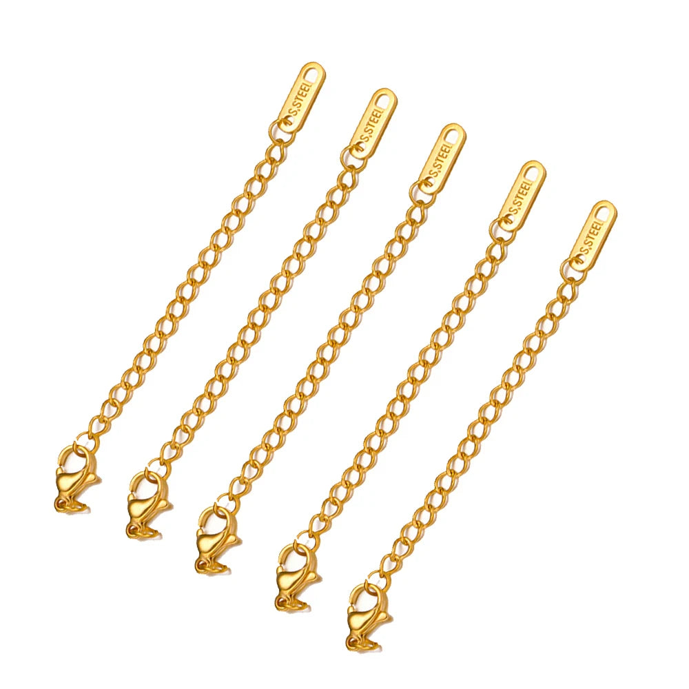 10pcs Stainless Steel Extension Extended Tail Chains Lobster Clasps Connectors DIY Jewelry Making Findings Bracelets Necklaces