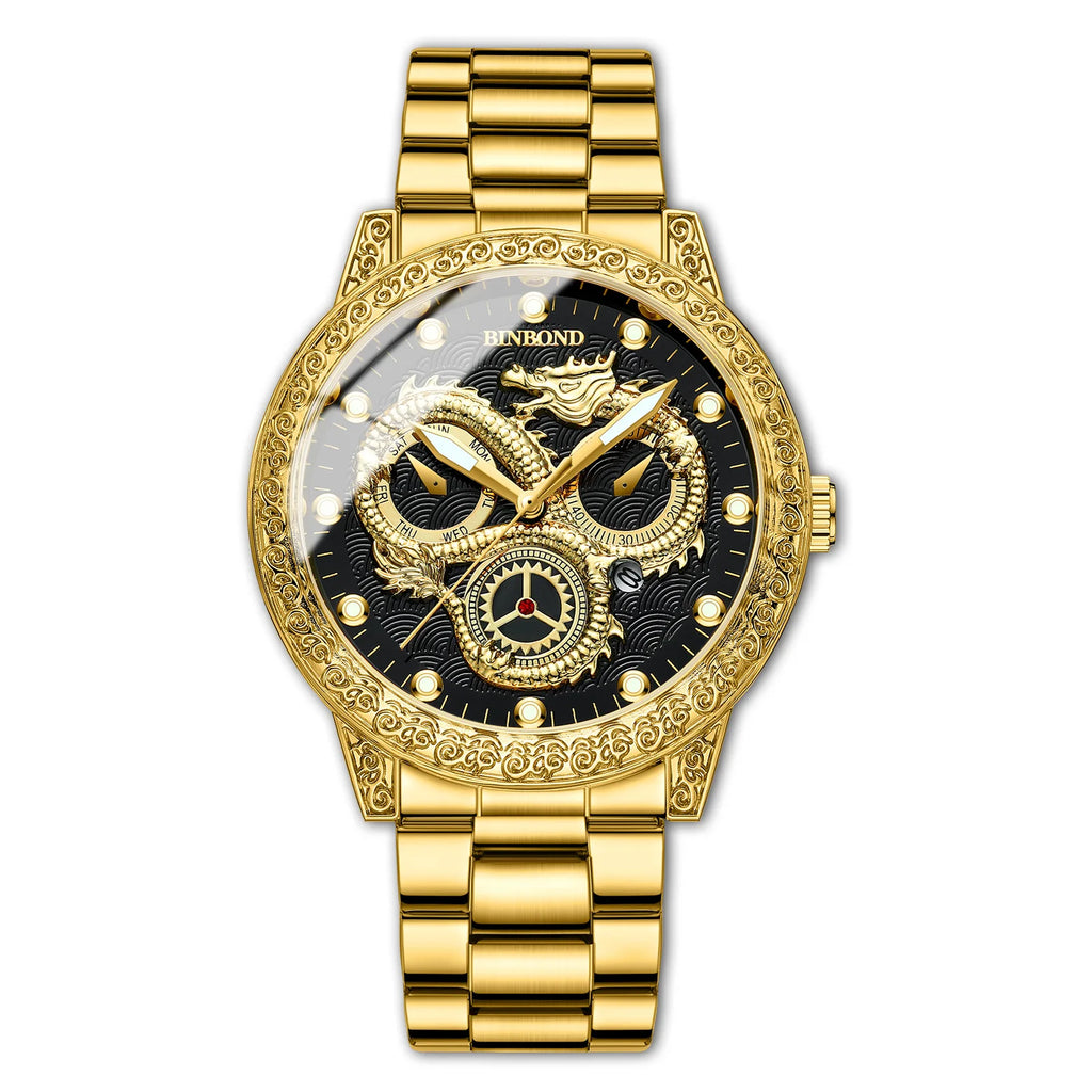 BINBOND Dragon vintage luxury quartz watches for men precise luminous waterproof auto date men's watch casual sturdy reloj