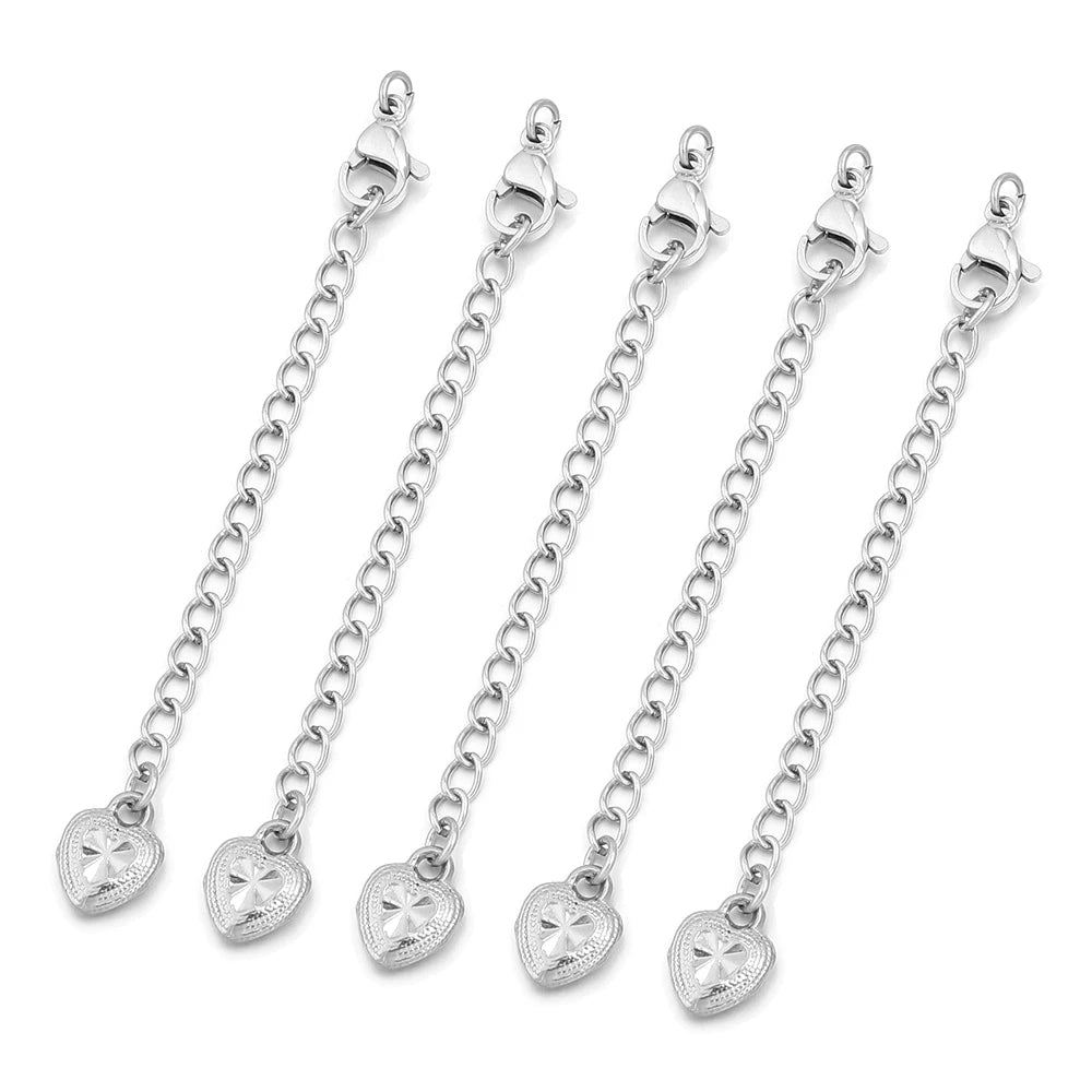 5-10pcs Stainless Steel Extension Chains With Lobster Clasps Connector Necklace Tail Chain For Jewelry Making DIY Accessories