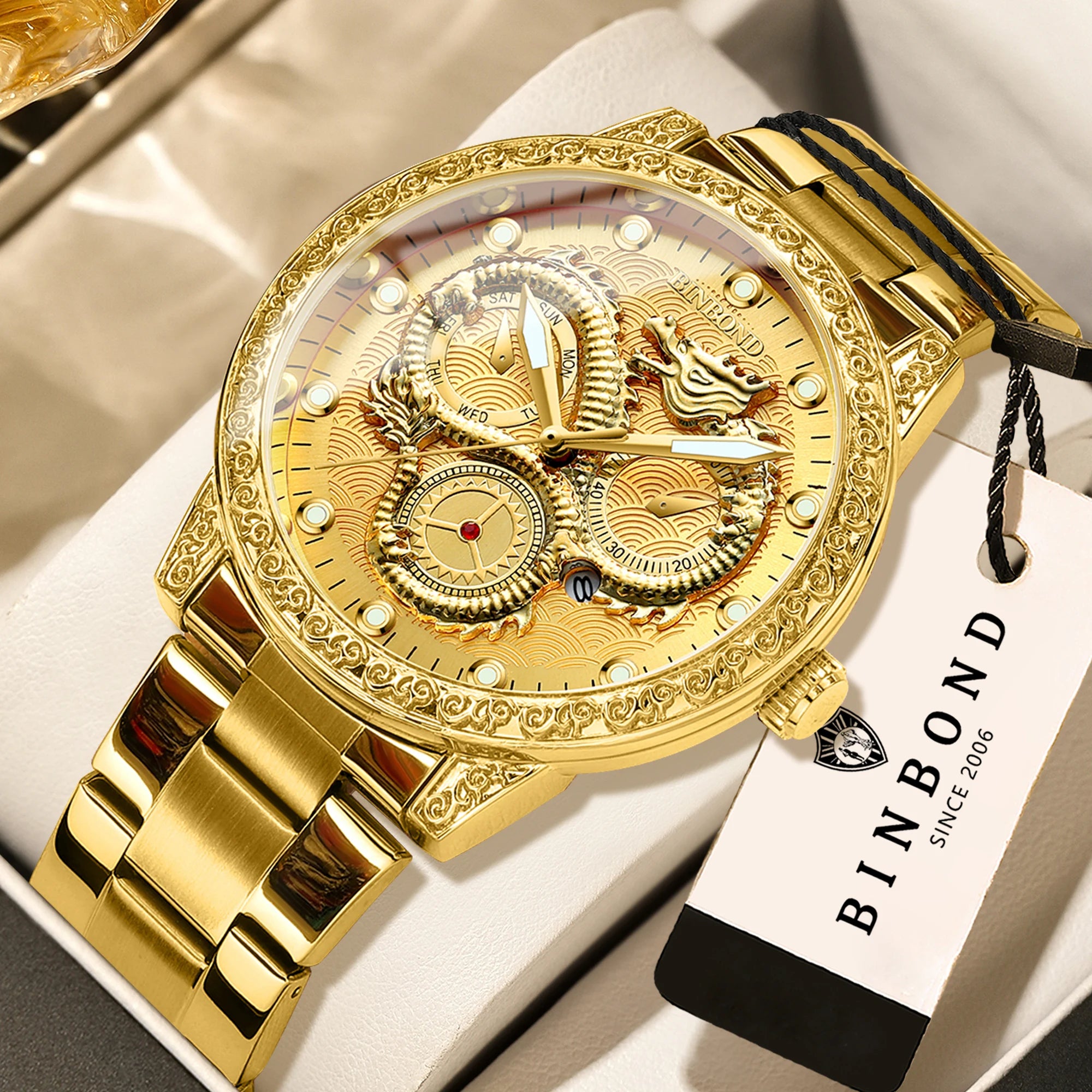 BINBOND Dragon vintage luxury quartz watches for men precise luminous waterproof auto date men's watch casual sturdy reloj