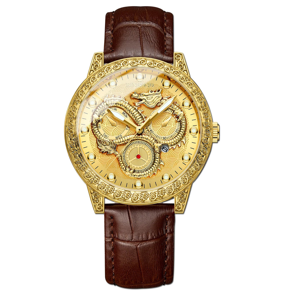 BINBOND Dragon vintage luxury quartz watches for men precise luminous waterproof auto date men's watch casual sturdy reloj