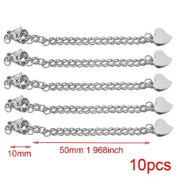 10pcs Stainless Steel Extension Extended Tail Chains Lobster Clasps Connectors DIY Jewelry Making Findings Bracelet Necklaces