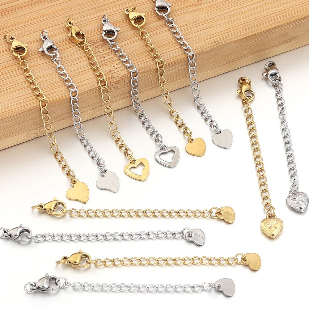 5-10pcs Stainless Steel Extension Chains With Lobster Clasps Connector Necklace Tail Chain For Jewelry Making DIY Accessories