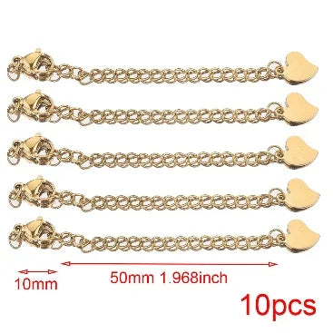 10pcs Stainless Steel Extension Extended Tail Chains Lobster Clasps Connectors DIY Jewelry Making Findings Bracelet Necklaces