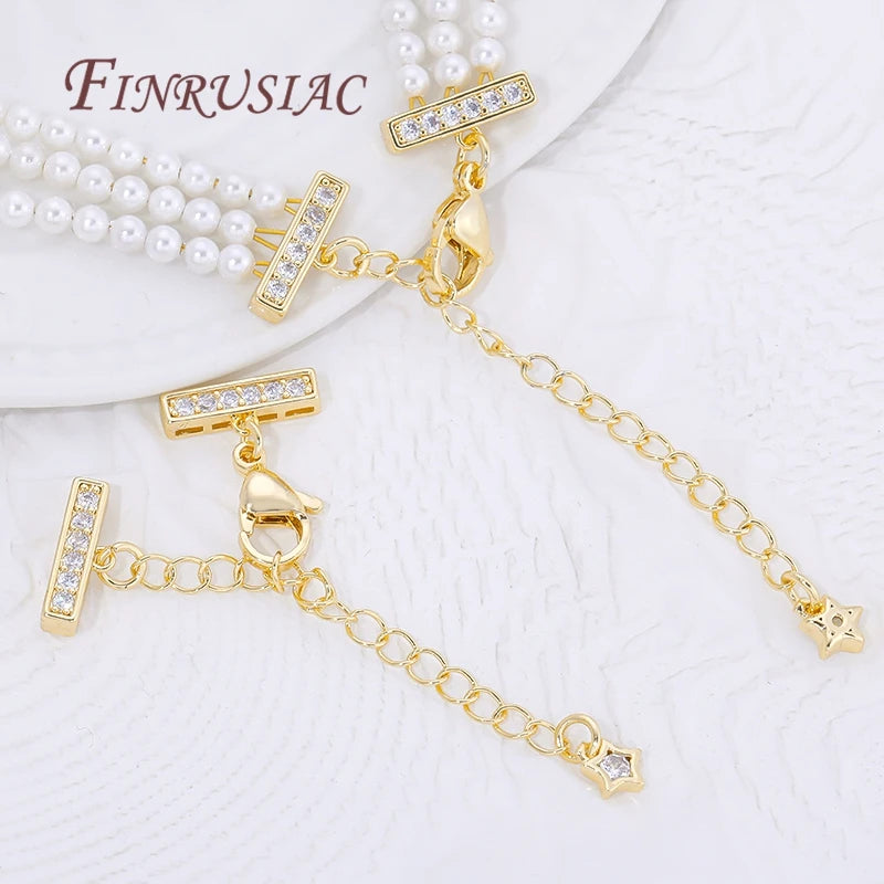 18K Gold Plated 3-row Pearl Necklaces Connectors,Extension Chain with Lobster Clasps For Jewelry Making Supplies DIY Accessories