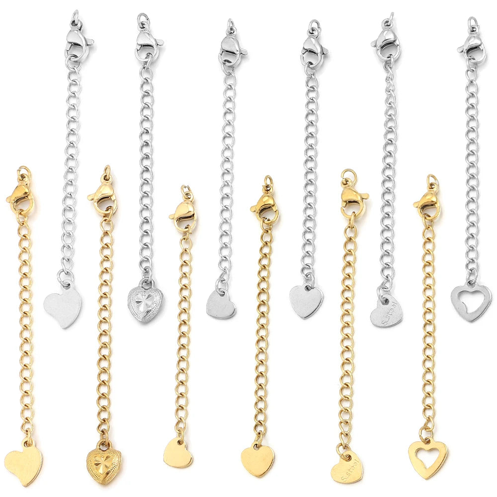 5-10pcs Stainless Steel Extension Chains With Lobster Clasps Connector Necklace Tail Chain For Jewelry Making DIY Accessories