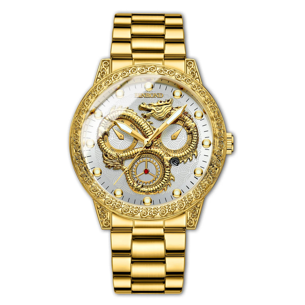 BINBOND Dragon vintage luxury quartz watches for men precise luminous waterproof auto date men's watch casual sturdy reloj
