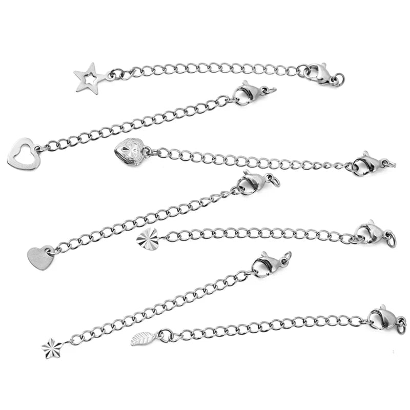 10pcs PVD Never Fade Stainless Steel Extender Extension Chain Extended Tail Chains Lobster Clasps For Necklace Jewelry Making