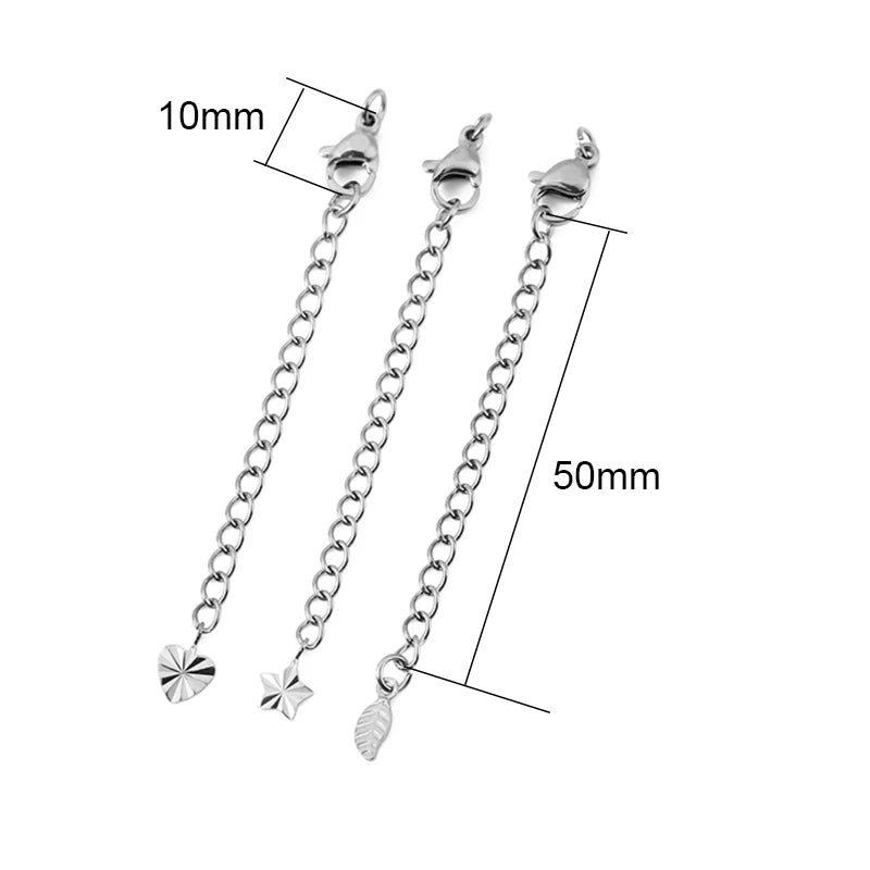 10pcs PVD Never Fade Stainless Steel Extender Extension Chain Extended Tail Chains Lobster Clasps For Necklace Jewelry Making