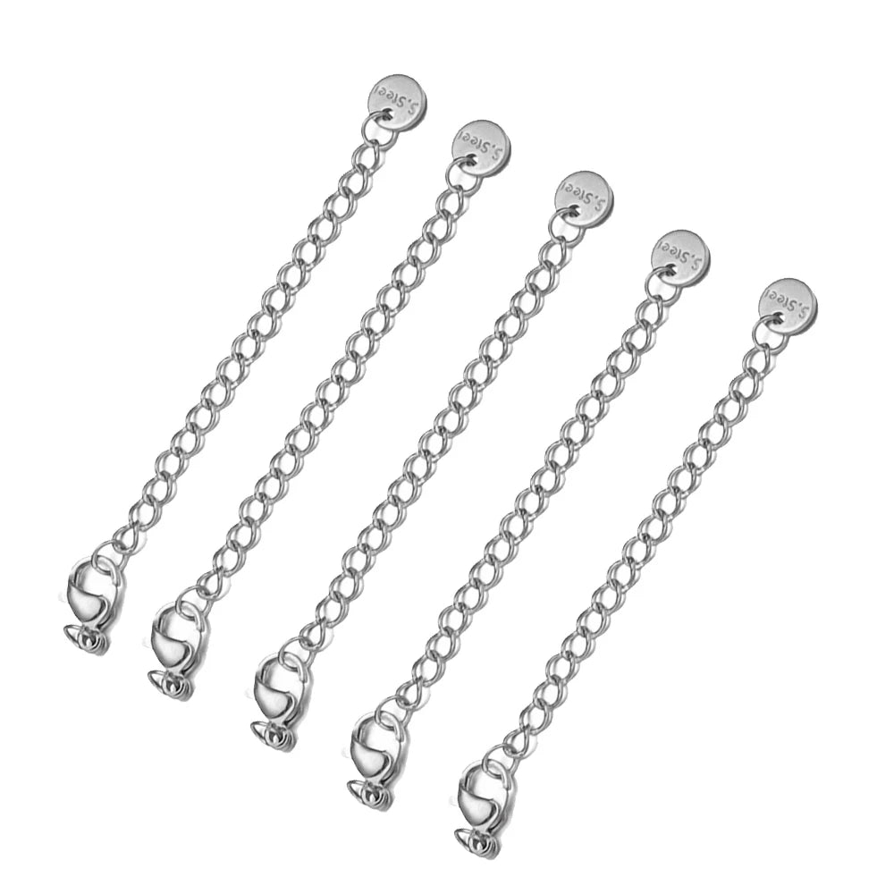 10pcs Stainless Steel Extension Extended Tail Chains Lobster Clasps Connectors DIY Jewelry Making Findings Bracelets Necklaces