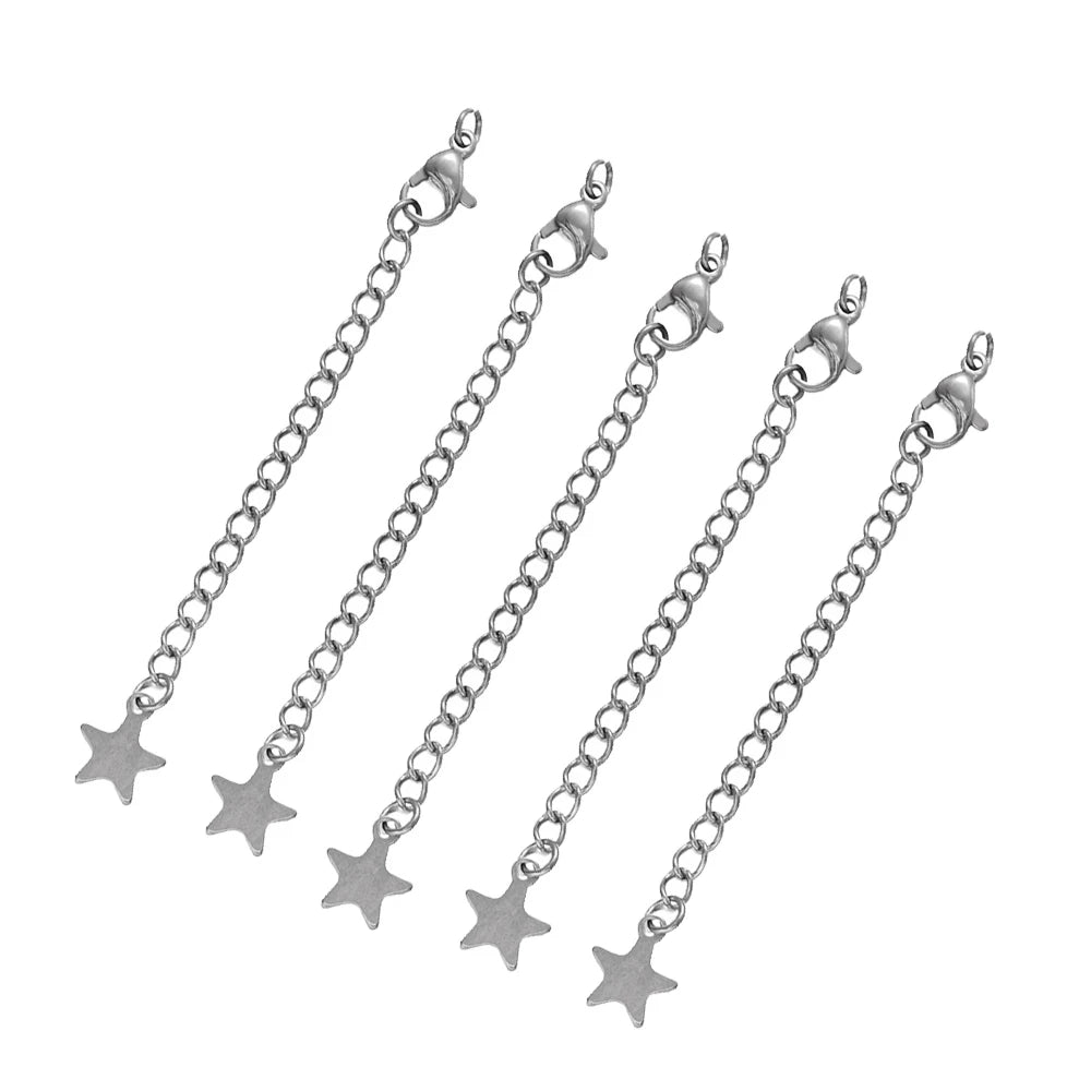 10pcs Stainless Steel Extension Extended Tail Chains Lobster Clasps Connectors DIY Jewelry Making Findings Bracelets Necklaces
