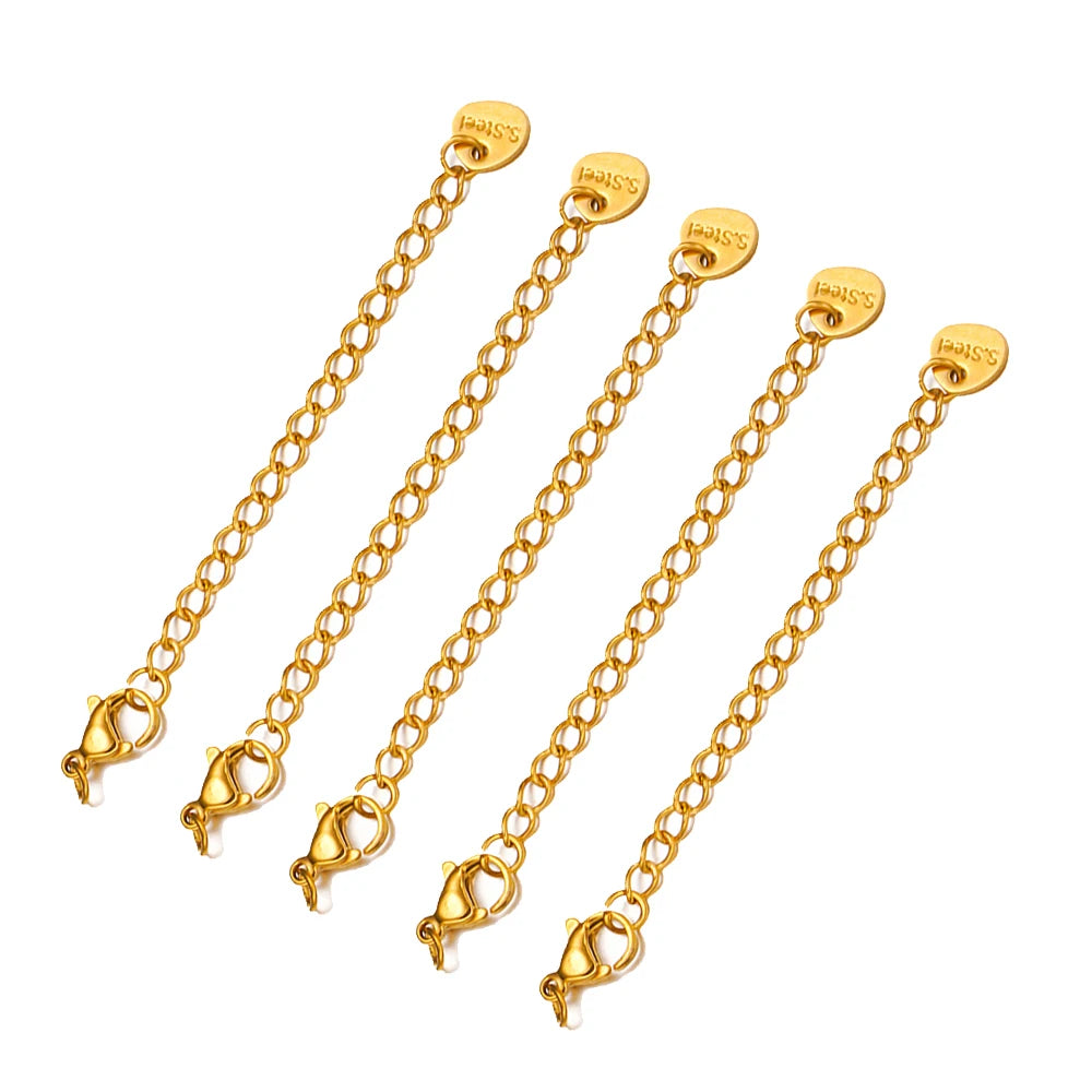 10pcs Stainless Steel Extension Extended Tail Chains Lobster Clasps Connectors DIY Jewelry Making Findings Bracelets Necklaces